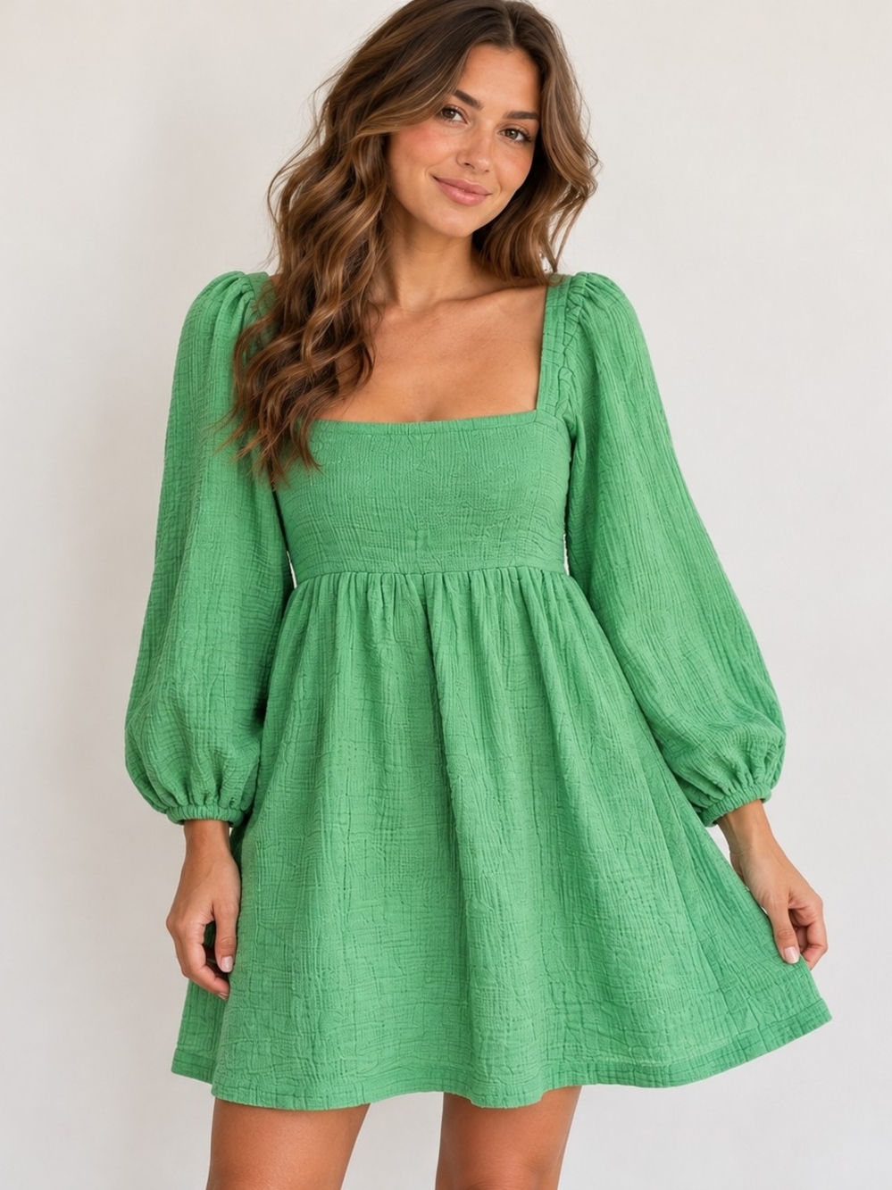 J.Crew XS Squareneck Soft Gauze Dress Green Puff Sleeve Cottagecore BG502